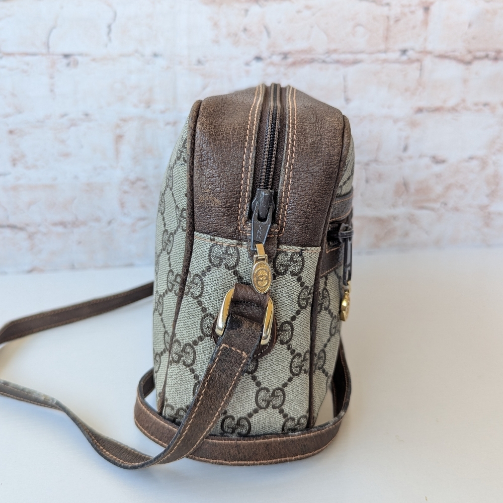 GUCCI VINTAGE GG MONOGRAM CANVAS LEATHER WOMEN'S SHOULDER CROSSBODY BAG - Picture 4 of 12